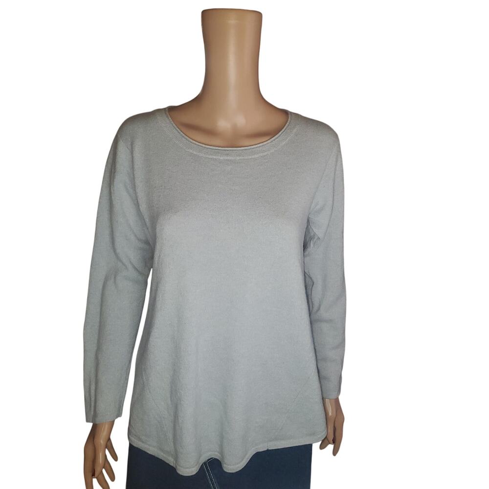 J. Jill Cashmere Sweater Tagged L (fits Medium) Light Blue Round Neck Curved Hem